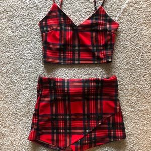 Red plaid squort set
